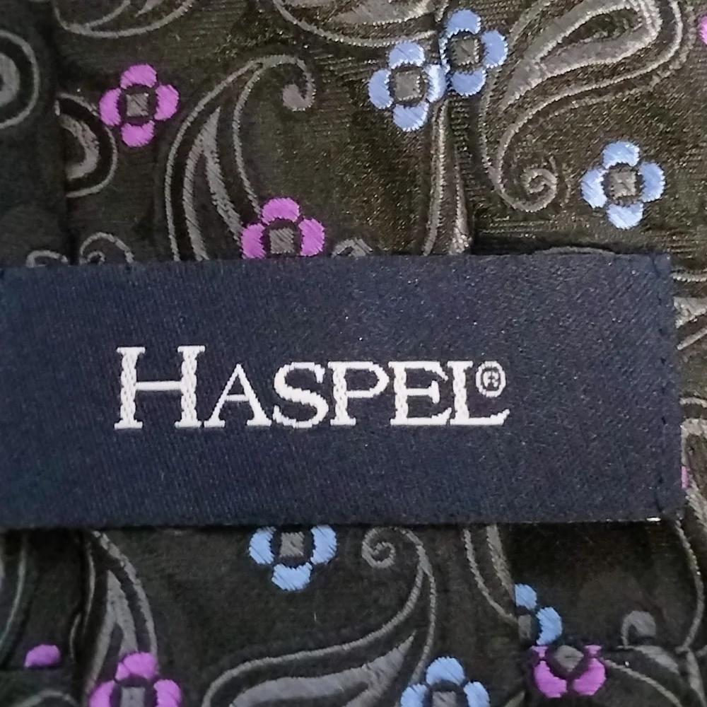 Haspel Men's Black Paisley Flower Necktie Tie Silk Retro Classic Abstract